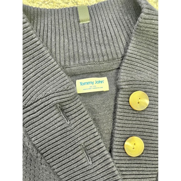 Tommy John Mens Navy Blue Textured Knit Shawl Collar Button Neck Sweater 2XL 2TG - Picture 4 of 11